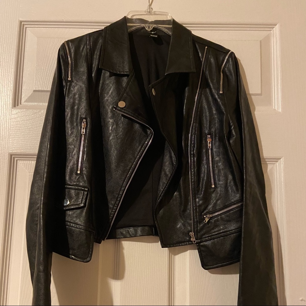 Windsor Faux Black Leather Jacket: Size S